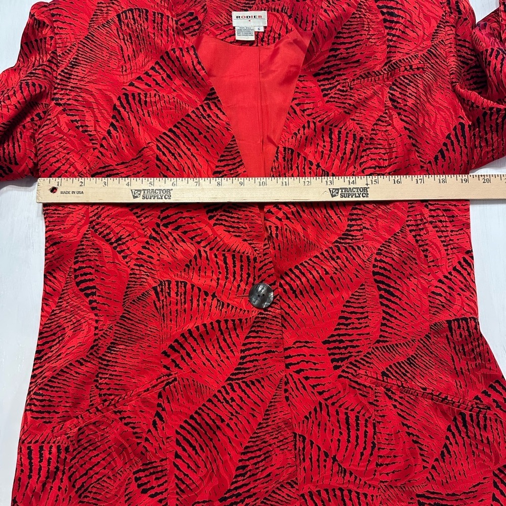 Vintage Rodier Paris 100% Silk Red Black Abstract Print Oversized Blazer/Dress L - Picture 3 of 7